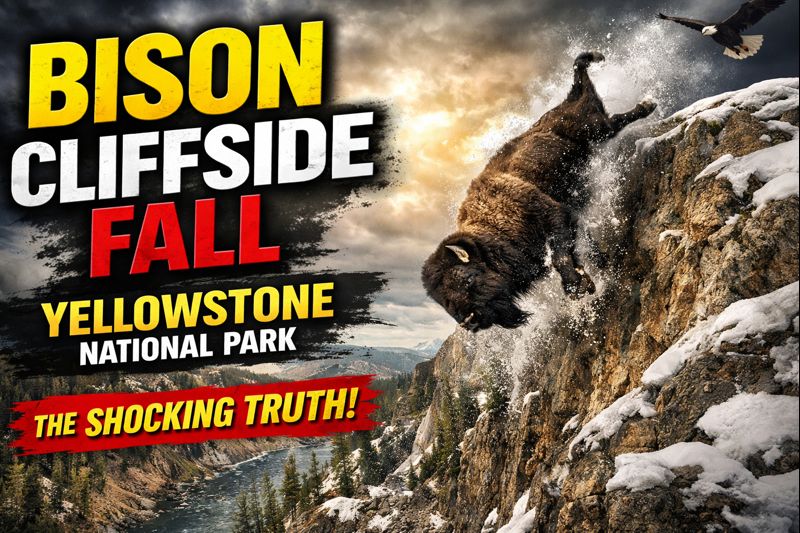 bison cliffside fall Yellowstone National Park